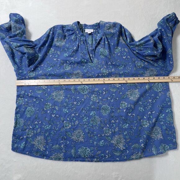 J. Jill Oversized Blue Floral Split Neck Top Womens Sz XL Pullover Lightweight - Picture 10 of 12